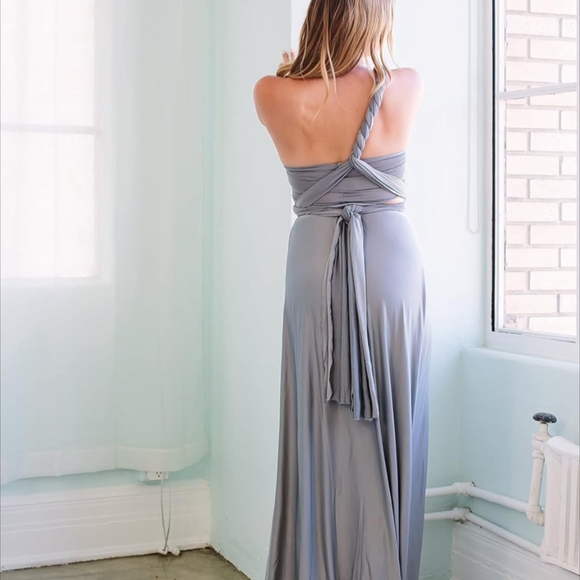 Convertible Infinity Dress & Bandeau Long Maxi Bridesmaid/Prom Dress Silver - Picture 5 of 7